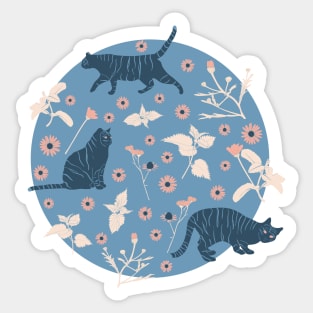 Cats Daisies and Mint Blue and Cream Sticker